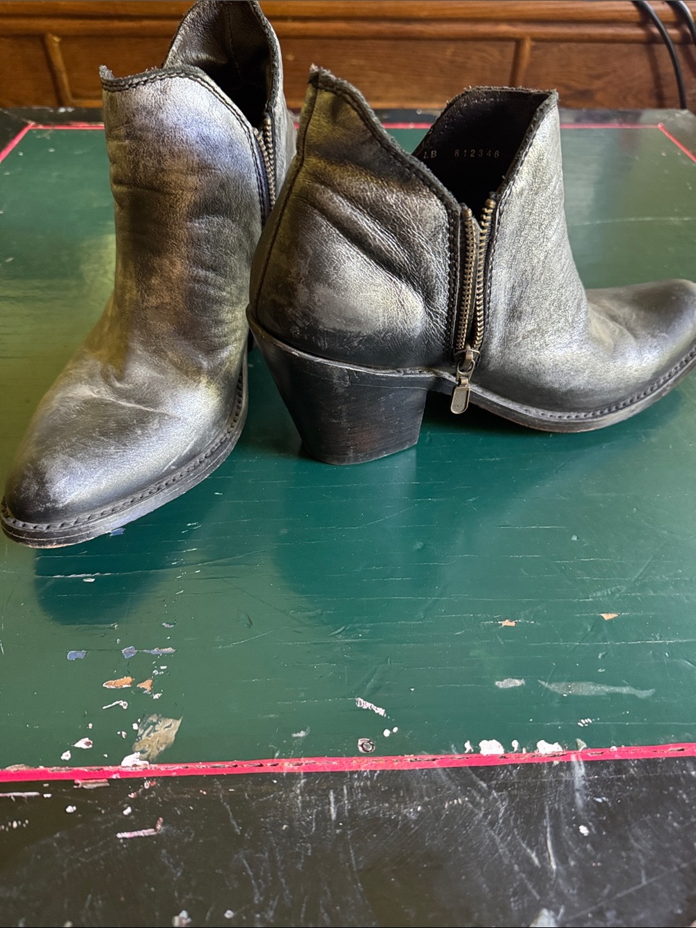 Custom made distressed pewter leather cowboy boots - low with a zipper